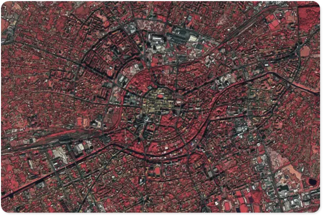 Satellite view of a remote sensing analysis for the city of Timisoara, Romania