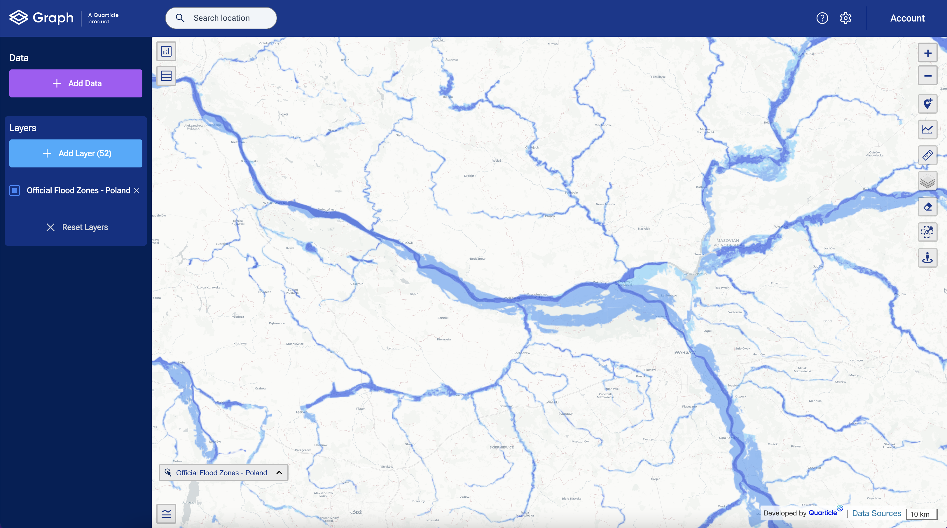 Flood layer in Poland displayed in Graph by Quarticle