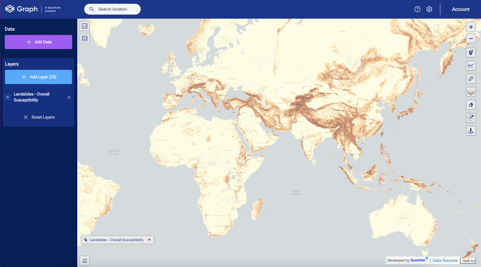 Global landslide layer displayed in Graph by Quarticle