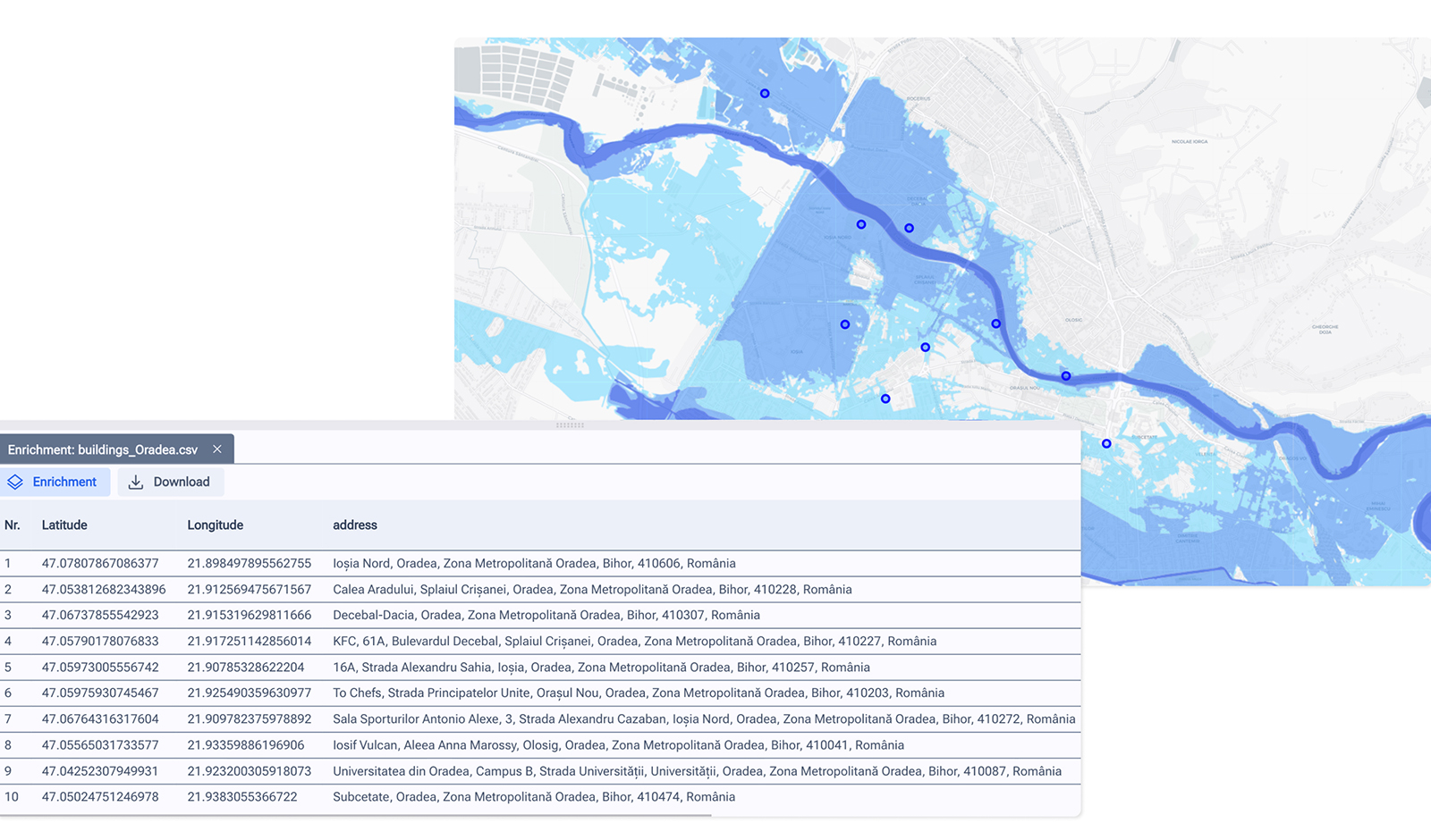 geocoding and flood layer in Graph by Quarticle