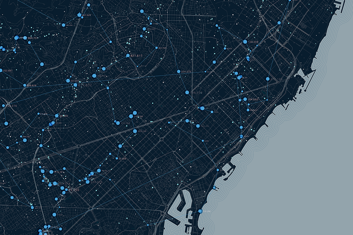 map in dark mode with location points