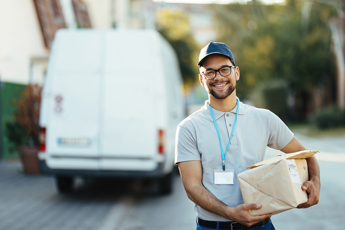 Service delivery man holding a package