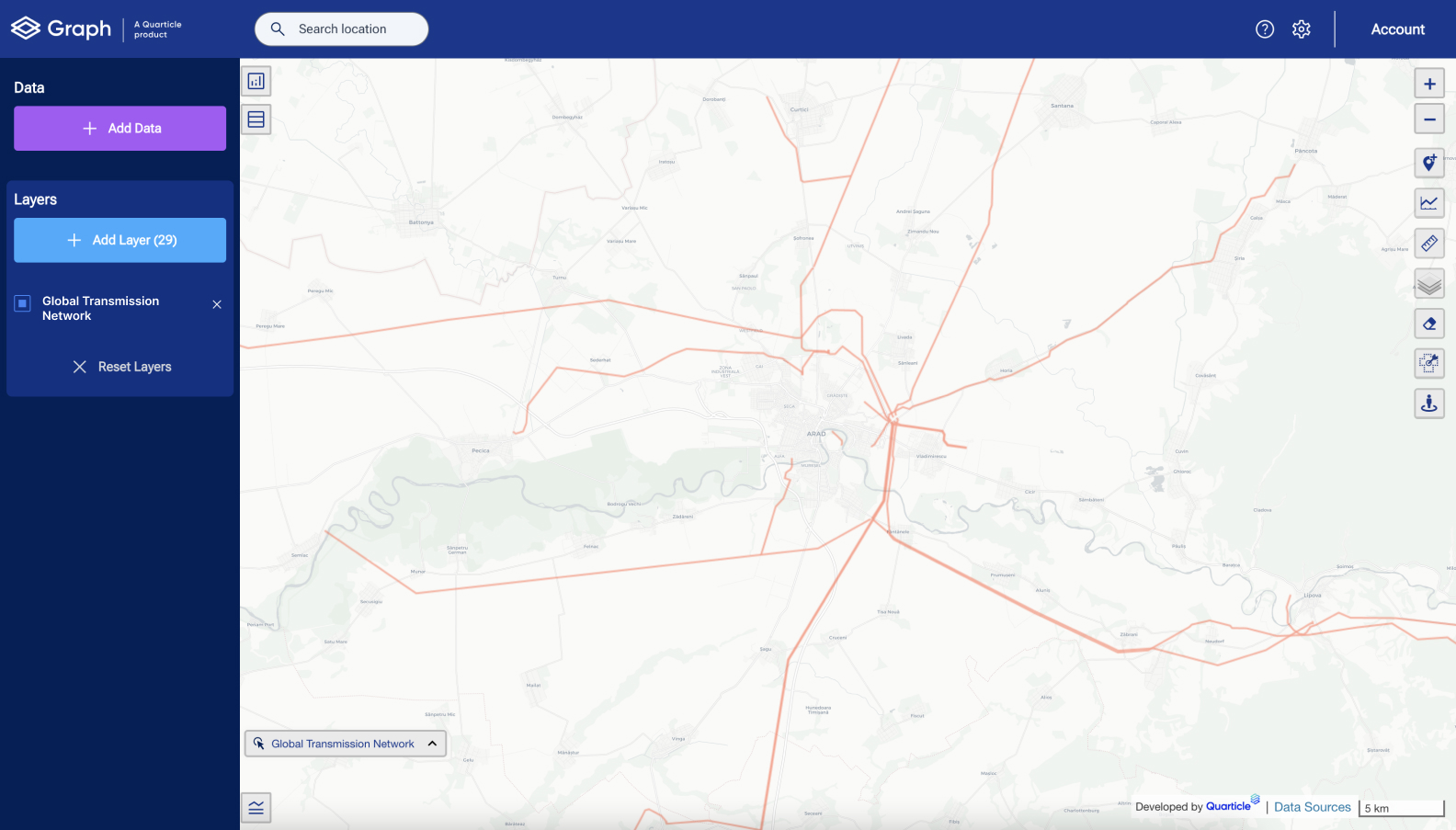 Snapshot of Graph by Quarticle showing the global transmission network