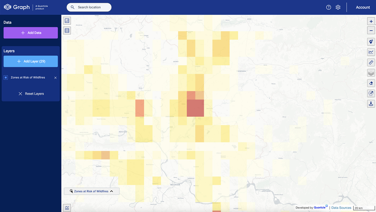 Snapshot of Graph by Quarticle showing zones at risk of wildfires